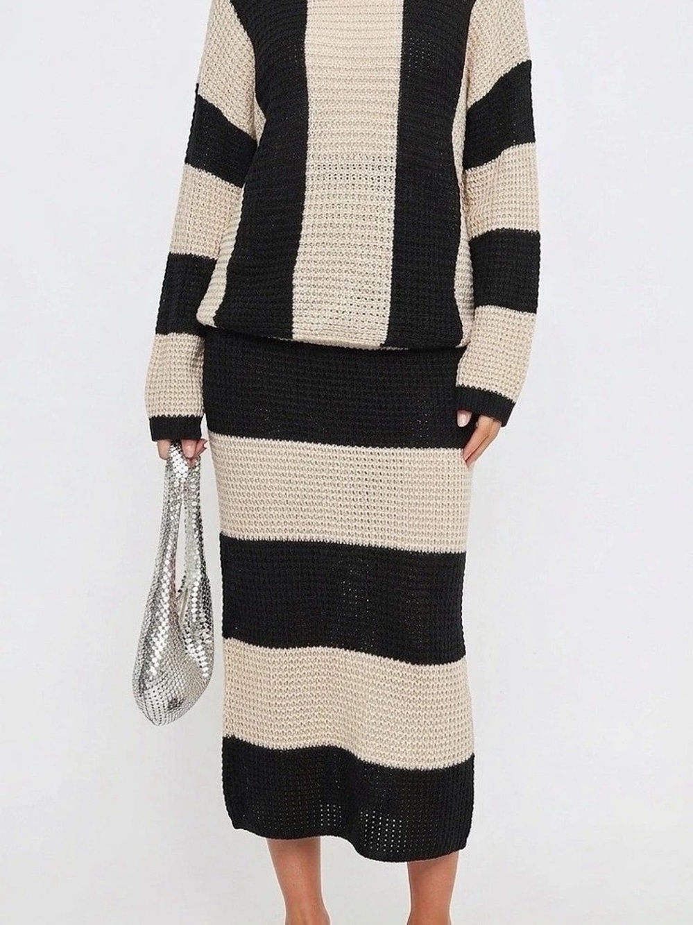 Striped Sweater in Black & Cream Like New